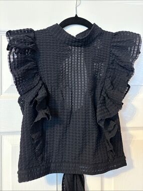 Maeve Black Textured Ruffle Sleeve Blouse